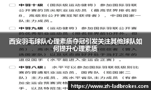 西安羽毛球队心理素质夺冠引发关注其他球队如何提升心理素质